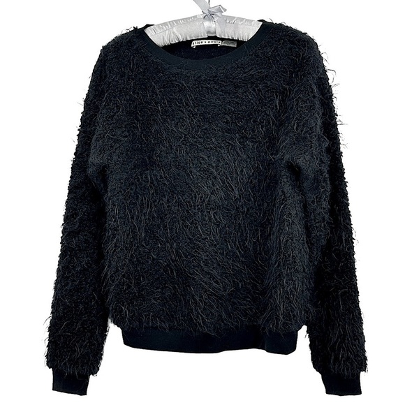 Alice + Olivia Fuzzy Black Sweater Wool Alpaca Mohair Banded Cuffs & Hem Size XS - Picture 1 of 7